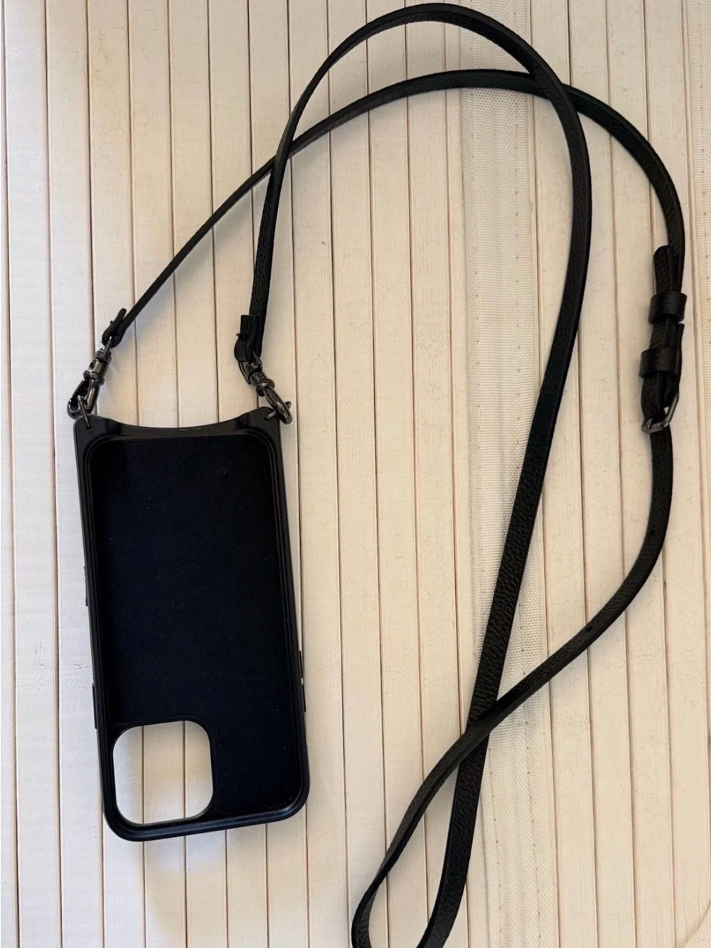 Bandolier Black Pebble Leather Crossbody Phone Wallet Gunmetal iPhone 13 Pro Max